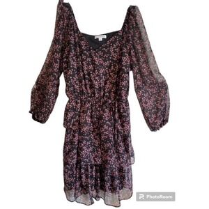 Ophelia Roe black and pink floral long sheer sleeve size small